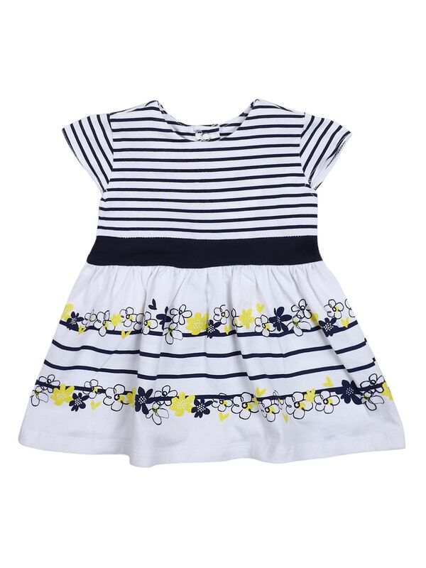 Girls White & Blue Short Sleeve Knitted Dress image number 0